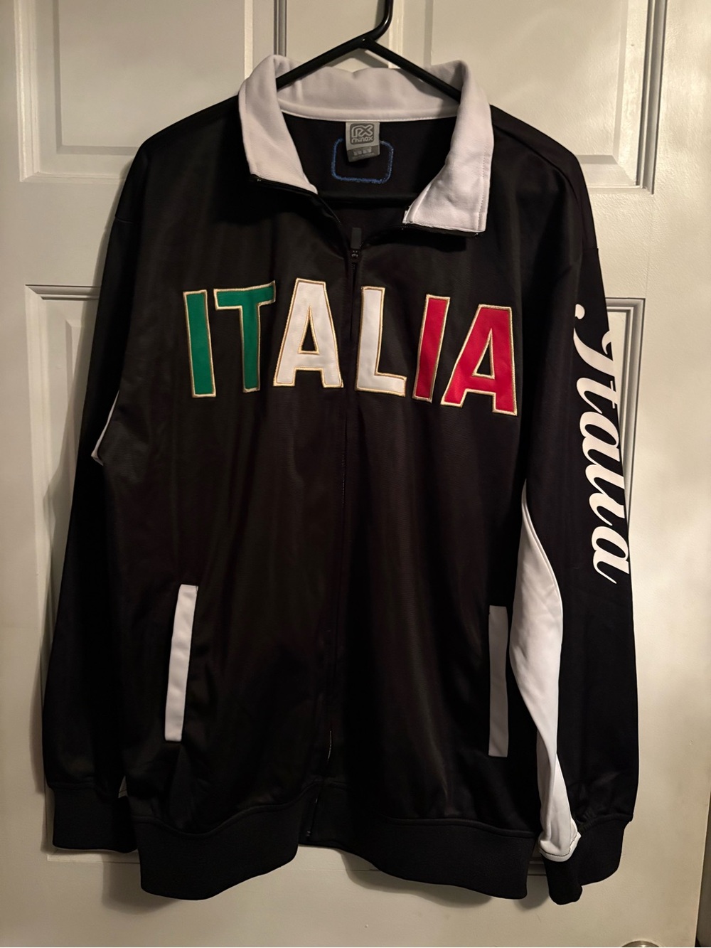 Italia Men's Black Track Jacket with Tricolor Lettering